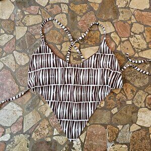 BASTA XS Brown & White Striped Bikini Top With Adjustable Straps, Size XS